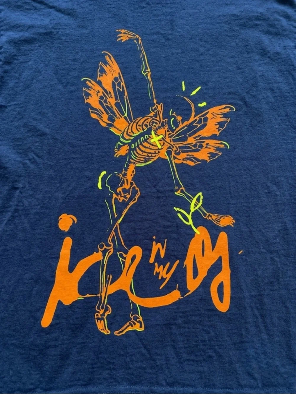 Gildan Navy Blue Graphic Tee with Orange Print